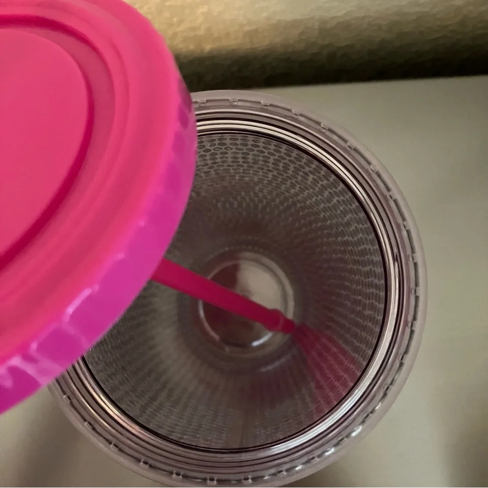BARBIE Pink / Silver Rhinestone Tumbler Cup With Straw